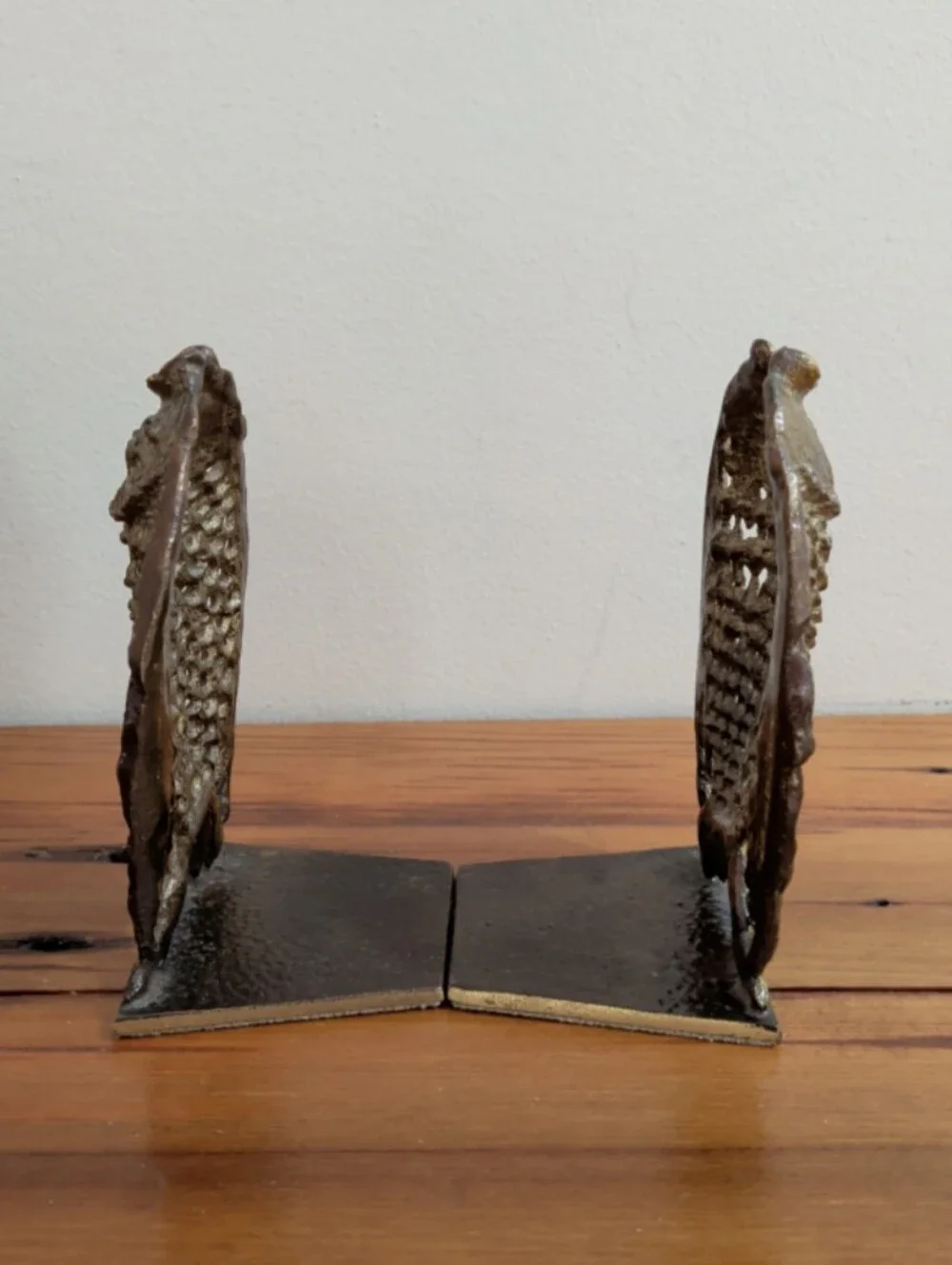 Vintage Cast Metal Fish-Shaped Ornate Bookends 1950's